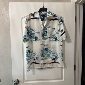 Tropical Print Short-Sleeve Camp Shirt - White/Teal